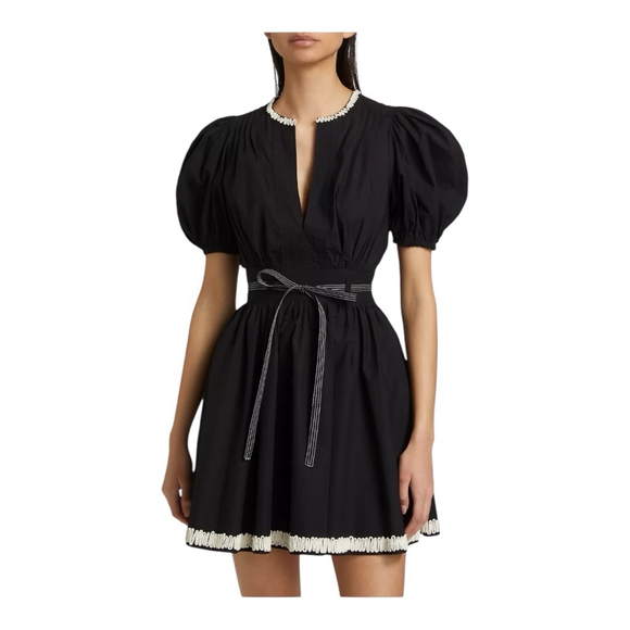Ulla Johnson Wilda Black Cotton Puff Sleeve Mini Dress Size 12 - Picture 3 of 14